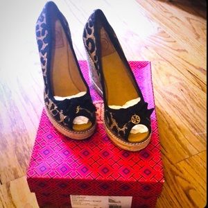 Tory Burch Leopard Espadrille Wedges 8.5
